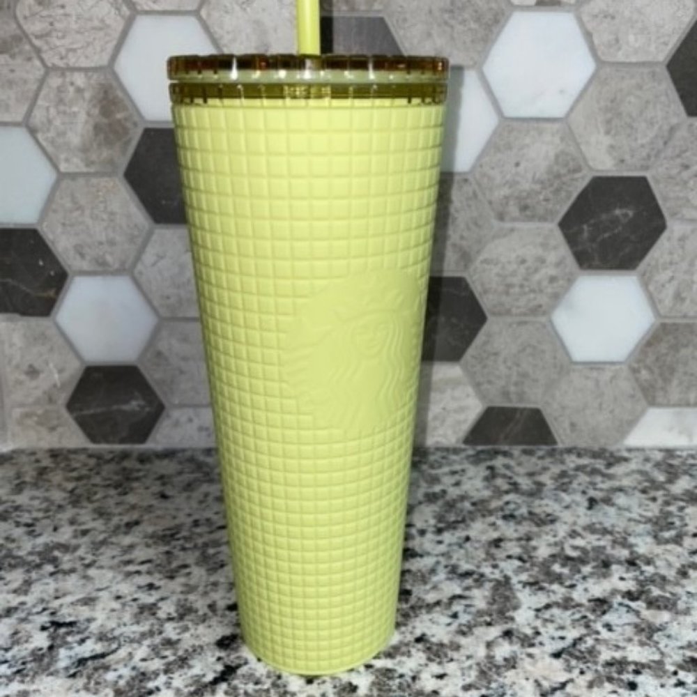 NWT Starbucks Tumbler - Meadow Yellow Soft Touch Grid Tumbler (Cold Cup) - 24 oz